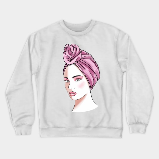 Fashion girl in pink turban Crewneck Sweatshirt by Kuchinska design